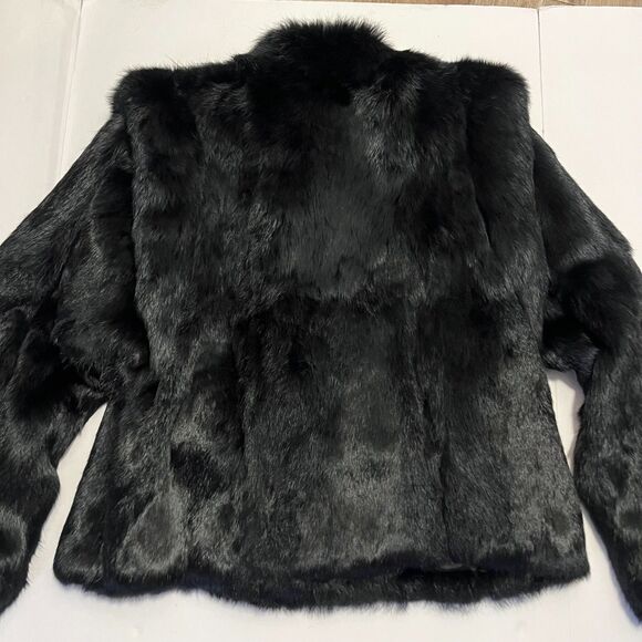 Rabbit Fur Womens Coat Black Made in Korea Size Large EUC - Picture 4 of 8